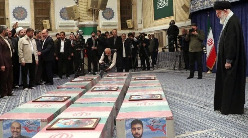 Ayatollah Khamenei leads funeral prayer for IRGC forces killed in Syria. Photo Credit: leader.ir