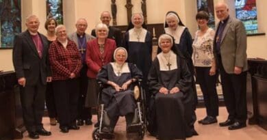 Anglican nuns from Sisterhood of Saint Mary (photographed with bishops from the Anglican Church of North America's Diocese of the Living Word) are among those suing the state of New York for requiring that they cover abortion in their health plans. | Credit: Photo courtesy of Becket Law