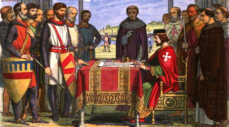 A romanticised 19th-century recreation of King John signing Magna Carta by James William Edmund Doyle
