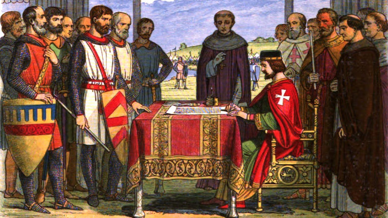 A romanticised 19th-century recreation of King John signing Magna Carta by James William Edmund Doyle