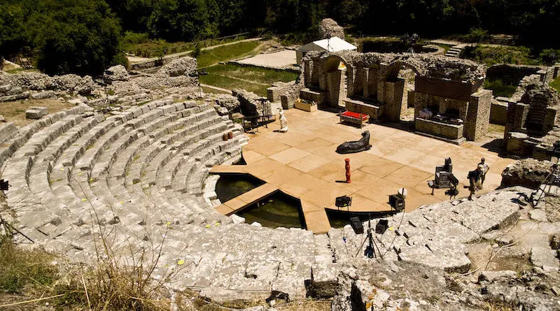 Butrint theatre at archeological site in Albania, near the Albanian city Saranda. Photo Credit: Geoff Wong, Wikipedia Commons