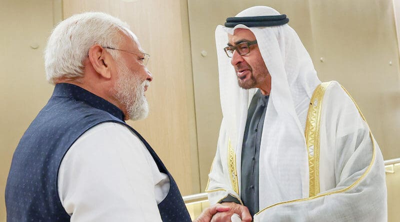 India's Prime Minister Narendra Modi with President of the UAE His Highness Sheikh Mohamed bin Zayed Al Nahyan. Photo Credit: India PM Office