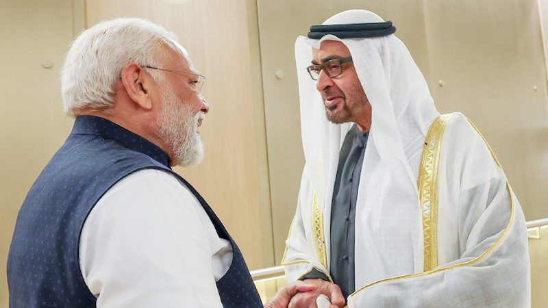 India's Prime Minister Narendra Modi with President of the UAE His Highness Sheikh Mohamed bin Zayed Al Nahyan. Photo Credit: India PM Office