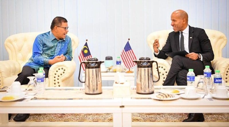 Malaysia’s Home Minister Saifuddin Nasution Ismail (left) welcomes Brian Nelson, U.S. Department of the Treasury’s under secretary for terrorism and financial intelligence, before their official meeting. Photo Credit: Via Facebook/Saifuddin Nasution Ismail