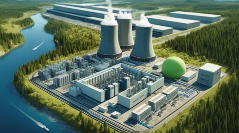 A rendering of a data centre with an SMR power plant and a green electrolysis factory (Image: Norsk Kjernekraft)