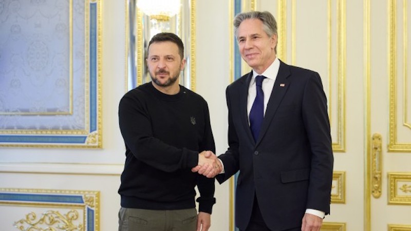 Ukraine's President Volodymyr Zelenskyy with U.S. Secretary of State Antony Blinken. Photo Credit: Ukraine Presidential Press Service