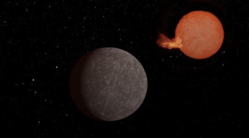 Artist's view of exoplanet SPECULOOS-3 b orbiting its star. The planet is as big as the Earth, while its star is slightly larger than Jupiter, but much more massive. CREDIT: NASA/JPL-Caltech
