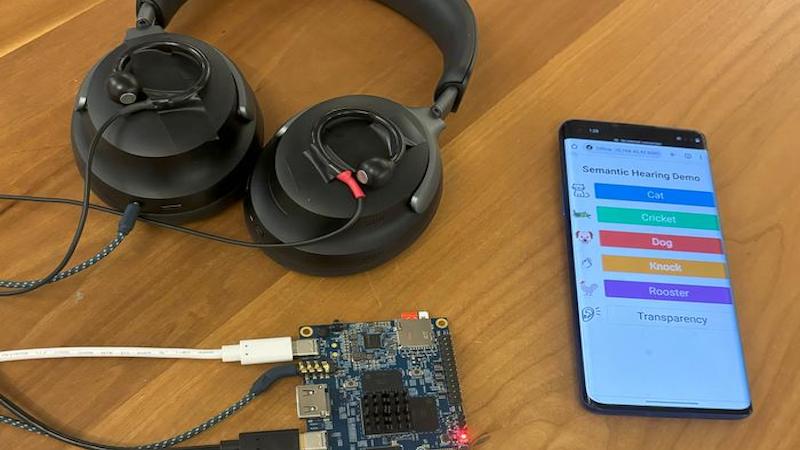 Researchers augmented noise-canceling headphones with a smartphone-based neural network to identify ambient sounds and preserve them while filtering out everything else. CREDIT: Shyam Gollakota