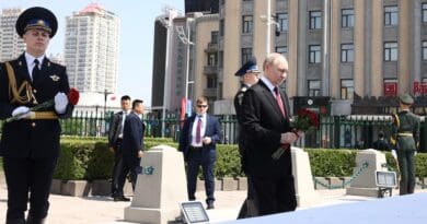 Russia's President Vladimir Putin laid flowers at the Monument to Soviet Red Army Soldiers who perished while liberating Northeast China. Photo Credit: Kremlin.ru