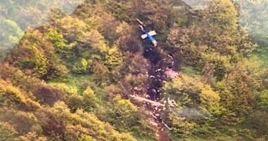 Wreckage of the helicopter that crashed while carrying Iranian President Ebrahim Raisi. Photo Credit: Tasnim News Agency