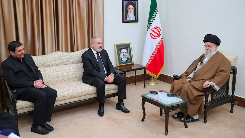 Armenia's Prime Minister Nikol Pashinyan with Supreme Leader of the Islamic Revolution Seyyed Ali Khamenei. Photo Credit: Khamenei.ir