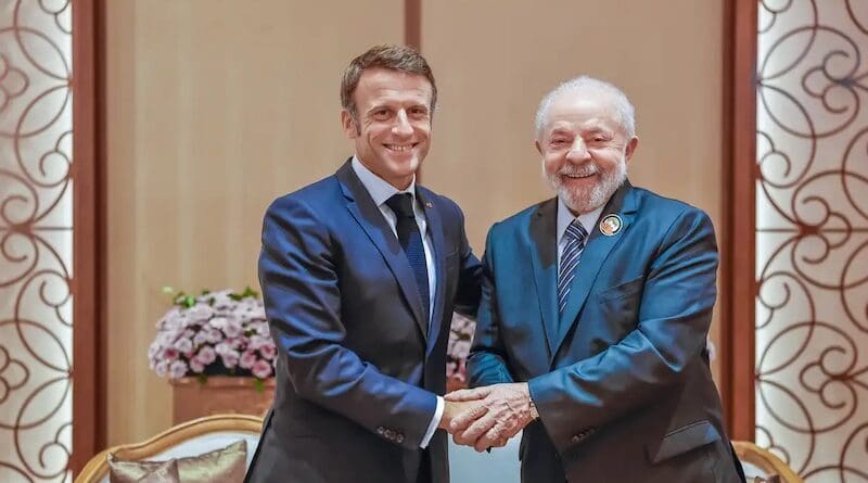 France's President Emmanuel Macron with Brazil's President Luiz Inácio Lula da Silva. Photo Credit: Ricardo Stuckert, PR, Agencia Brasil