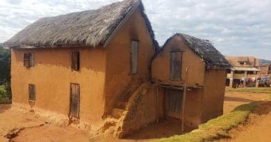 A home in the Central Highlands of Madagascar. Residential structures vary greatly in rural areas, although homes typically consist of more than one level, with livestock often kept overnight in the bottom level. CREDIT: Photo by Adelaide Miarinjara