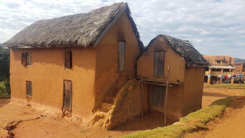 A home in the Central Highlands of Madagascar. Residential structures vary greatly in rural areas, although homes typically consist of more than one level, with livestock often kept overnight in the bottom level. CREDIT: Photo by Adelaide Miarinjara