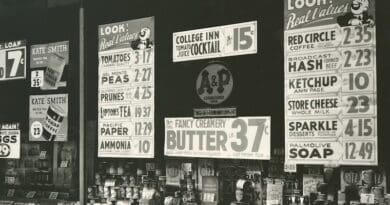 Window display at A&P, 246 Third Avenue, Manhattan, 1936. Photo Credit: Berenice Abbott, Wikipedia Commons