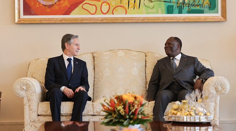 Secretary Antony J. Blinken meets with Ivorian President Alassane Ouattara in Abidjan, Côte d’Ivoire, January 23, 2024. (Official State Department photo by Chuck Kennedy)