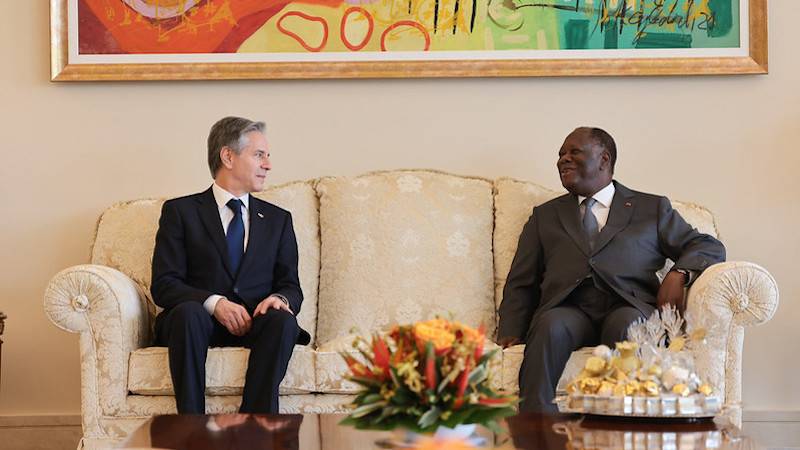 Secretary Antony J. Blinken meets with Ivorian President Alassane Ouattara in Abidjan, Côte d’Ivoire, January 23, 2024. (Official State Department photo by Chuck Kennedy)