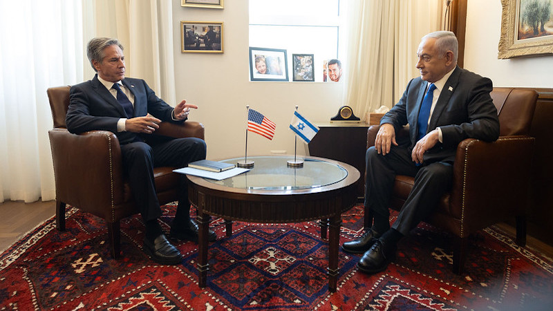 Secretary Antony J. Blinken meets with Israeli Prime Minister Benjamin Netanyahu in Jerusalem, Israel, May 1, 2024. (Official State Department photo by Chuck Kennedy)