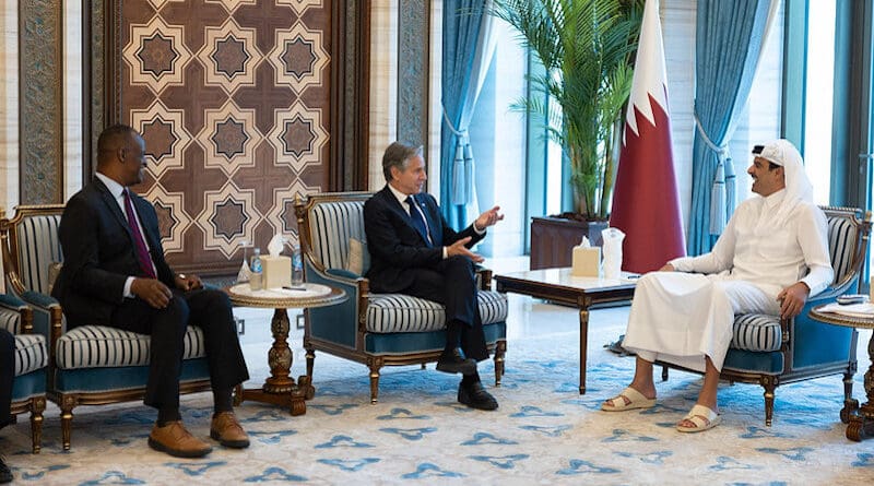Secretary Antony J. Blinken meets with Qatari Amir Sheikh Tamim bin Hamad Al Thani in Doha, Qatar, June 12, 2024. (Official State Department photo by Chuck Kennedy)