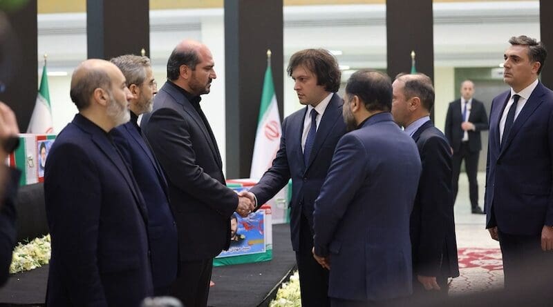 Georgia's Prime Minister Irakli Kobakhidze shakes hands with Iranian officials in Tehran in late May. (Photo: gov.ge)
