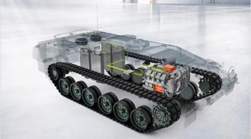 Artist's rendering of the hybrid propulsion system powering a tank. Credit: Rolls Royce
