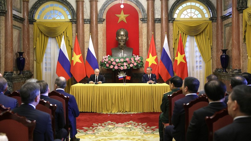 Russia's President Vladimir Putin and President of Vietnam To Lam’s statements to the media. Photo Credit: Kremlin.ru