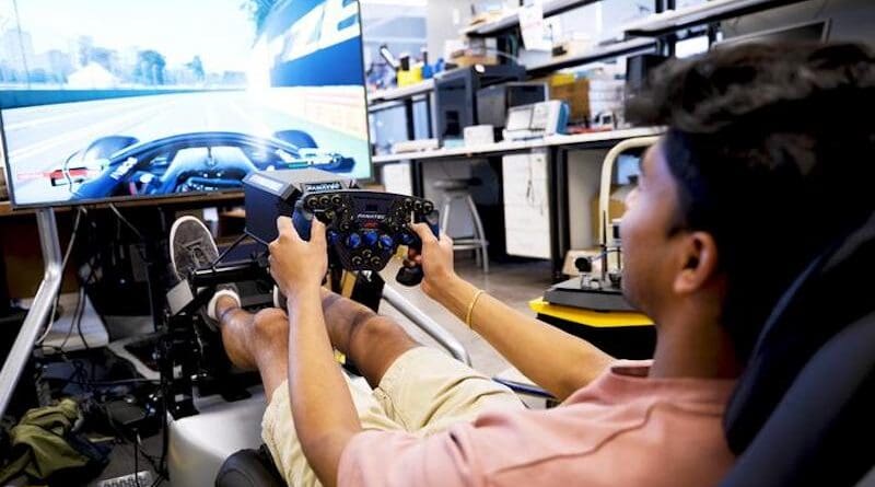 Yen-Ling Kuo, an assistant professor of computer science, is building a driving simulator, similar to this one in UVA Engineering’s Link Lab, to collect data on driving behavior. She’ll use the data to enable a robot’s AI to associate the meaning of words with what it sees by watching how humans interact with the environment or by its own interactions with the environment. CREDIT: Graeme Jenvey/University of Virginia School of Engineering and Applied Science