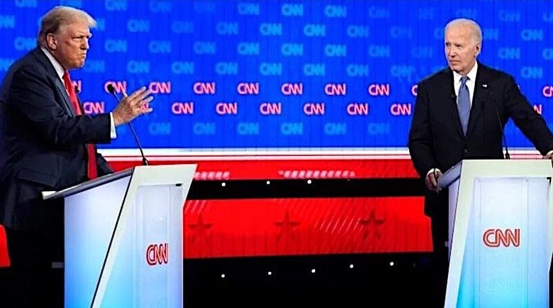 Former President Donald Trump debates President Joe Biden. Photo Credit: Tasnim News Agency