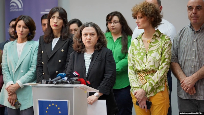 At a press conference in Tbilisi on May 30, representatives from Georgian NGOs said that they would fight the new "foreign agent" law in the courts. Photo Credit: RFE/RL