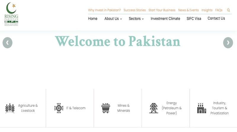 Pakistan's Special Investment Facilitation Council (SIFC) website. Credit: sifc.gov.pk