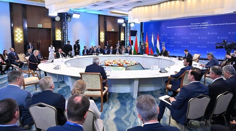 The meeting of CSTO’s Parliamentary Assembly in Almaty on June 3, where Russian and Kazakh officials reportedly discussed “combating the influence of foreign agents.” (Photo: parlam.kz)