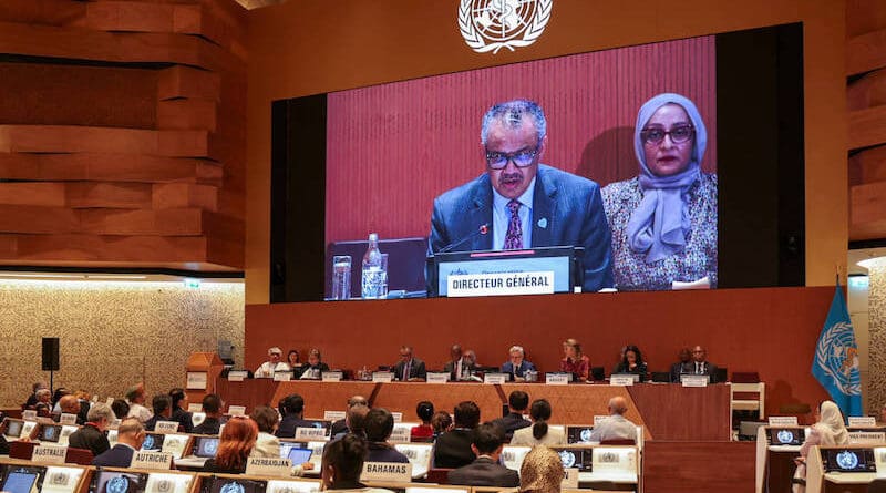 WHO director-general Tedros Adhanom Ghebreyesus addressing delegates at the 77th World Health Assembly on 31 May, 2024. The next day, he told delegates treaty negotiations would continue until the 2025 assembly “at the latest”. Copyright: PAHO (CC BY-NC-ND 2.0 DEED).