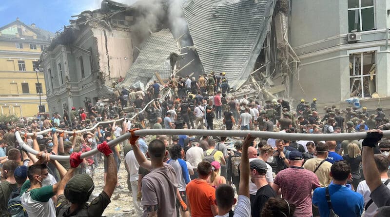 Aftermath of destruction on pediatric hospital Okhmatdyt in Kyiv due to Russian missile attack on 8 July 2024. Photo Credit: Оксана Іванець, Олександр Шульман, Wikipedia Commons