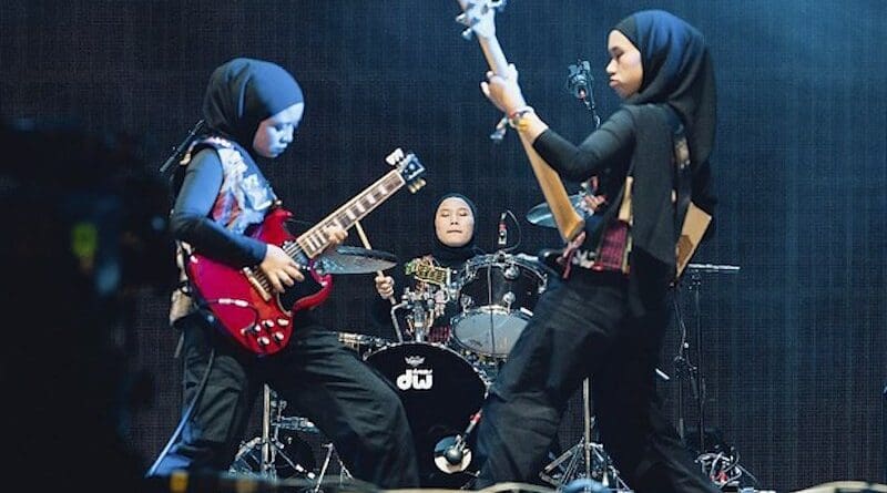 Indonesian heavy metal band Voice of Baceprot performs at the Glastonbury Festival of music at Worthy Farm in Pilton, Somerset, England, June 28, 2024. [Courtesy Abi Ismail/ Voice of Baceprot]