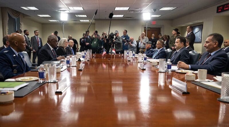 Secretary of Defense Lloyd J. Austin III hosts Iraqi Prime Minister Mohammed Shia al-Sudani for a meeting at the Pentagon. Photo Credit: Navy Petty Officer 1st Class Alexander Kubitza