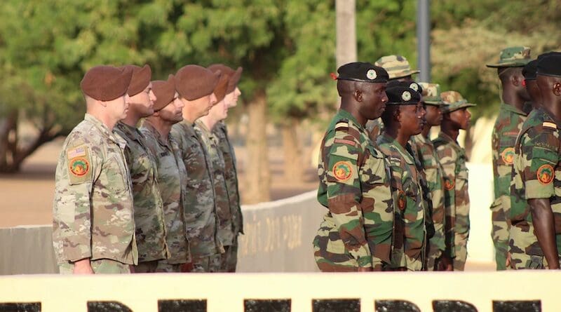 U.S. and Senegalese armed forces stand in formation commemorating the opening ceremonies for Africa Lion 2024 in Dodji, Senegal, May 20, 2024. Photo Credit: DOD