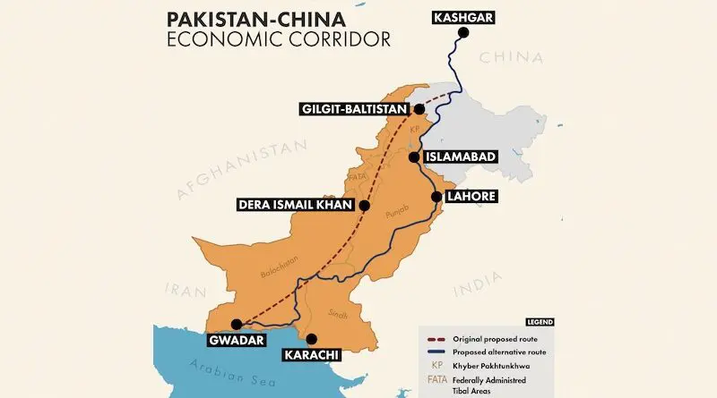 Approximate routes for the China Pakistan Economic Corridor (CPEC). This map is for illustrative purposes only. Credit: RFE/RL