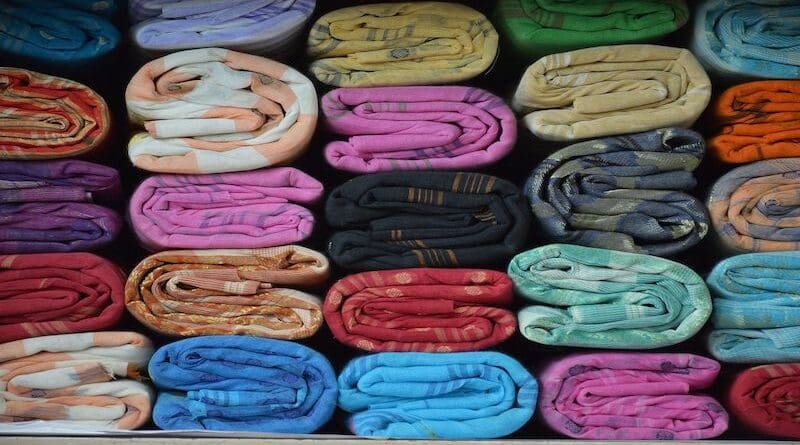 Tangail Sarees in a shop. Photo Credit: Biswarup Ganguly, Wikipedia Commons