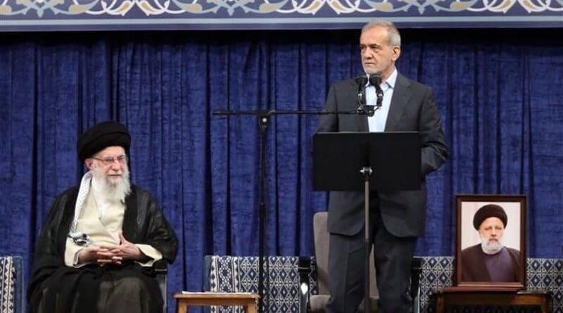 Iran's Ayatollah Seyed Ali Khamenei with Masoud Pezeshkian. Photo Credit: Tasnim News Agency
