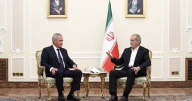 Secretary of Russia’s Security Council, Sergei Shoigu with Iran's President Masoud Pezeskhian in Tehran, on Aug. 5, 2024. Photo Credit: Iran Presidency