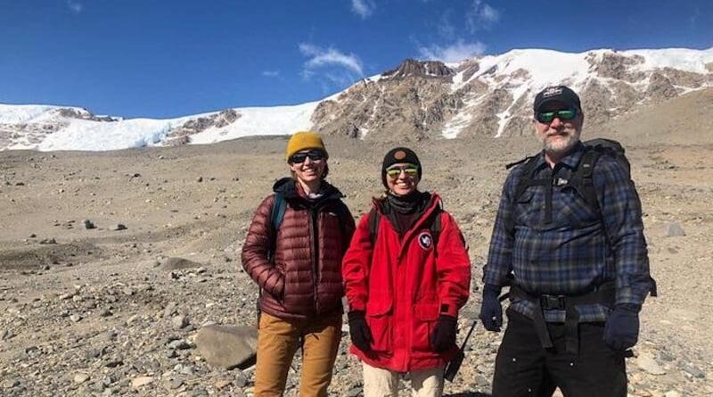 (From left) Ph.D. candidate Sarah N. Power, graduate student Meredith Snyder, and Professor J.E. “Jeb” Barrett, in Taylor Valley, one of the McMurdo Dry Valleys in Antarctica, in January 2023. Power and Snyder, along with Barrett, are among the authors of the Earth’s Future journal article. CREDIT: Photo courtesy of J.E. "Jeb" Barrett.