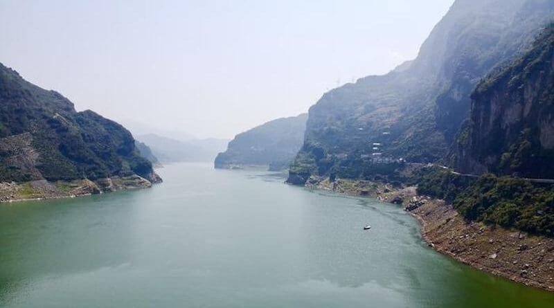In August 2022, part of the river bank at the Three Gorges Reservoir was exposed as the water level dropped due to insufficient rainfall. CREDIT: Liang Chen