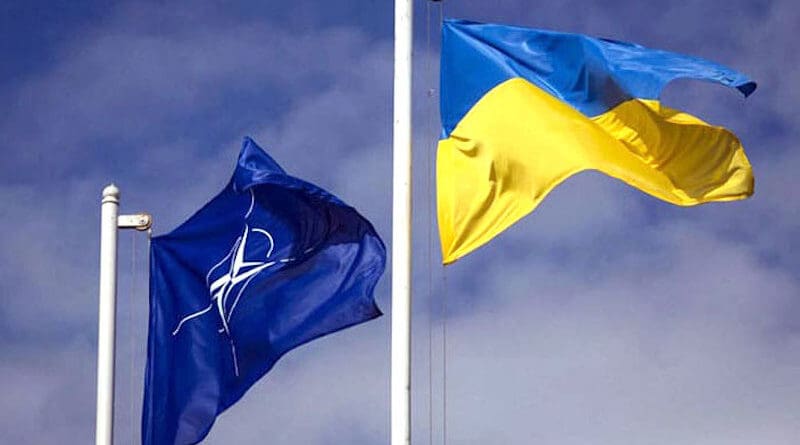 Flags of Ukraine and NATO. Photo Credit: NATO