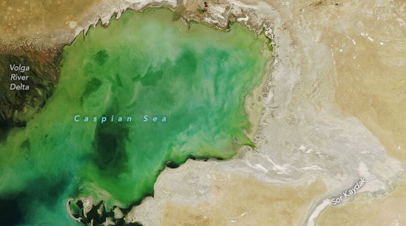 NASA image shows shrinking coastline of the Caspian Sea. Photo Credit: NASA