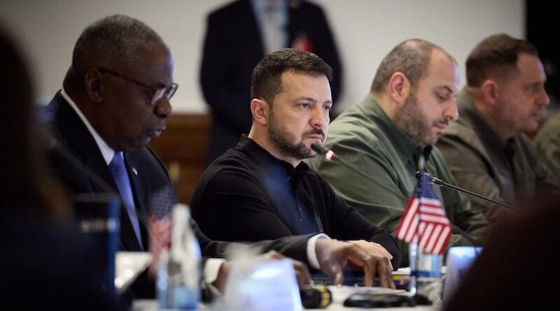 U.S. Defense Secretary Lloyd Austin with Ukraine's President Volodymyr Zelenskyy. Photo Credit: Ukraine Presidential Press Service