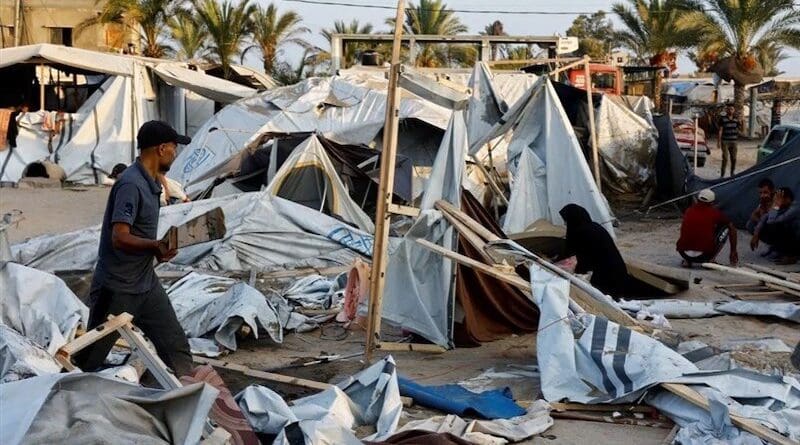 Palestinians in the al-Mawasi camp in southern Gaza following Israeli bombing. Photo Credit: Tasnim News Agency