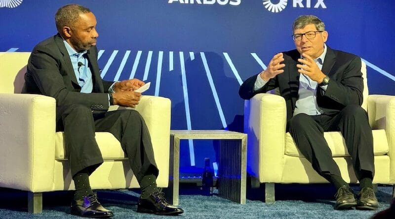 J.J. Green, national security correspondent for WTOP News, left, and National Reconnaissance Office Director Dr. Chris Scolese participate in a fireside chat at the Global Aerospace Summit 24 in Washington, D.C., Sept. 11, 2024. Photo Credit: Matthew Olay, DOD