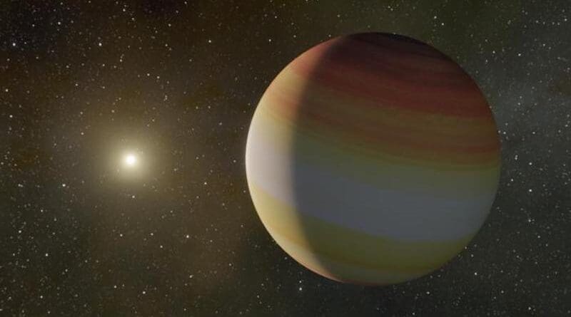 Artist's vision of a cold super-Jupiter in the HD 118203 system. It is an extremely massive gas planet orbiting its star in an orbit six times that of Earth. Astronomers believe it has very low temperatures CREDIT: UMK