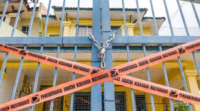 The sealed-off gate outside a welfare home – one of 20 homes raided by police and from where children were rescued – is seen in Kajang, Malaysia, Sept. 12, 2024. Photo Credit: S. Mahfuz/BenarNews