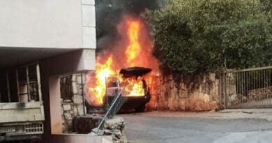 A car fire allegedly caused by an exploded pager in Lebanon. Photo Credit: Mehr News Agency, Wikipedia Commons
